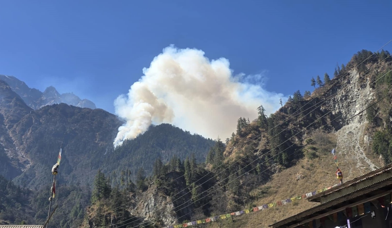 मनाङको तिमाङ जङ्गलमा लागेको आगो अझै नियन्त्रणमा आउन सकेन